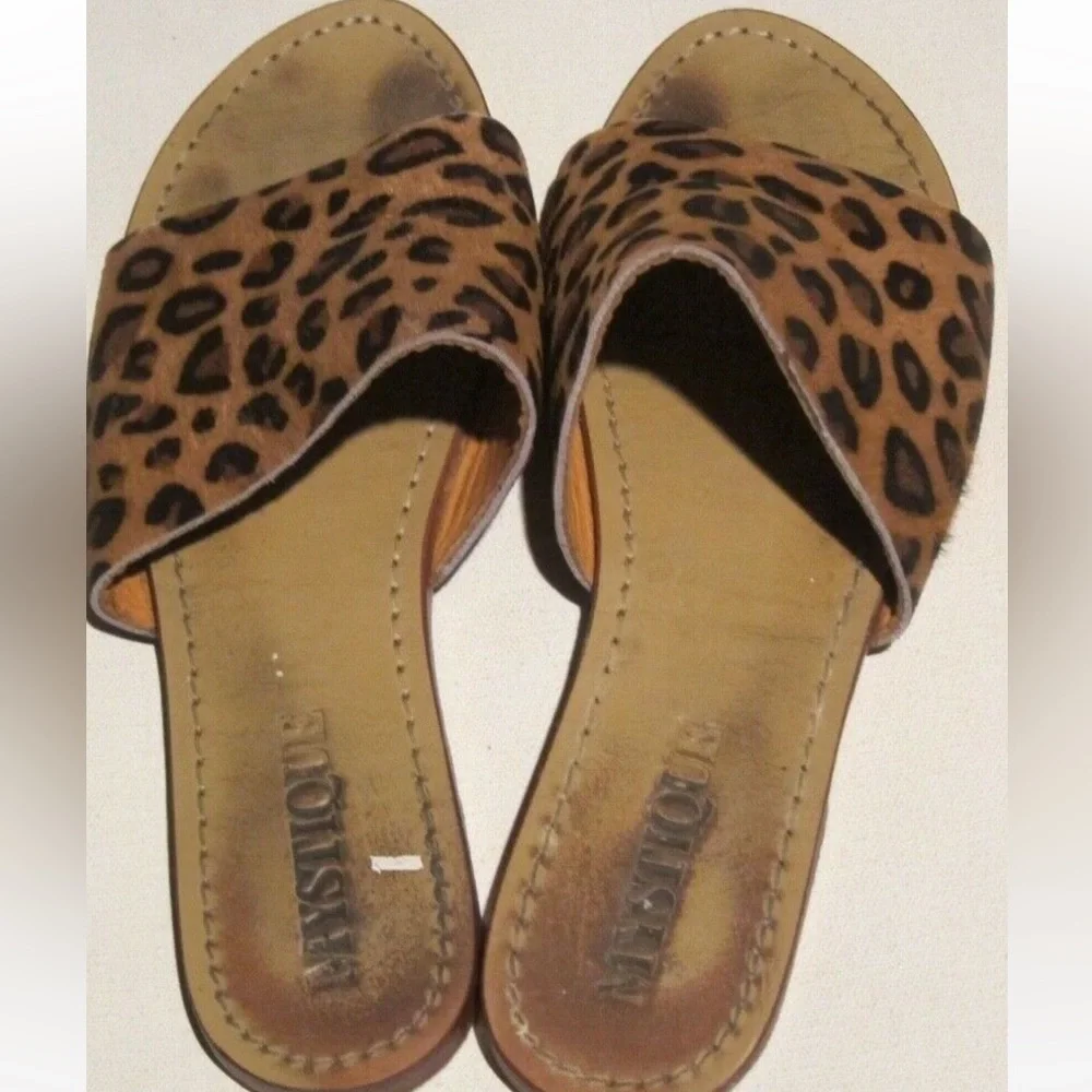 $166 Anthropologie Mystique Sandals Slides in Leopard Pony Hair sz 9